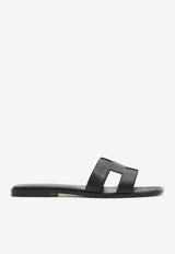 Oran H Cut-Out Sandals in Black Matte Alligator