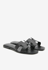Oran H Cut-Out Sandals in Black Matte Alligator