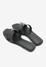 Oran H Cut-Out Sandals in Black Matte Alligator