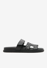 Chypre Sandals in Black Calfskin with Medor Studs