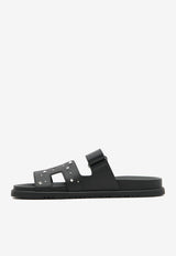 Hermès Chypre Sandals in Black Calfskin with Medor Studs
