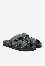 Hermès Chypre Sandals in Black Calfskin with Medor Studs