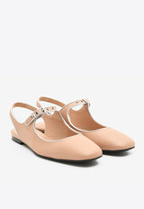 Kleo Slingback Sandals in Beige Perlino Goatskin and Gris Argente Metallic Nappa