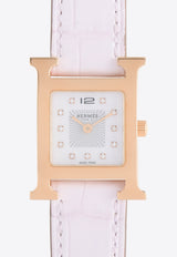 Hermès Small Heure H 25mm Watch in Mauve Pale Matte Alligator Single Tour Strap with Rose Gold Case