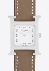 Hermès Small Heure H 25mm Watch in Etoupe Swift Single Tour Strap