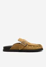 Key Flat Mules in Naturel Suede