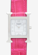 Small Heure H 25mm Watch in Framboise Shiny Alligator Single Tour Strap