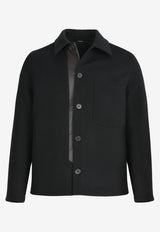 Leather-Insert Wool Overshirt in Wool