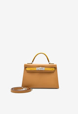 Mini Kelly 20 Sellier Touch in Sesame Madame and Jaune Ambre Shiny Alligator with Palladium Hardware