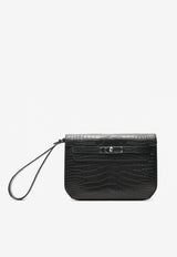 Kelly Depeches 25 Pouch in Black Matte Alligator with Monochrome Hardware