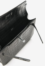 Kelly Depeches 25 Pouch in Black Matte Alligator with Monochrome Hardware