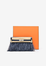 Kelly Elan Folie in Bleu Saphir Chevre Chamkila and Ostrich Feathers with Palladiun Hardware