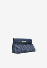 Kelly Elan Folie in Bleu Saphir Chevre Chamkila and Ostrich Feathers with Palladiun Hardware
