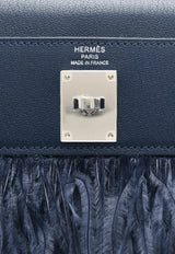 Kelly Elan Folie in Bleu Saphir Chevre Chamkila and Ostrich Feathers with Palladiun Hardware