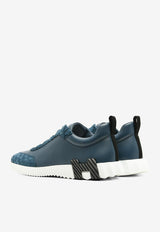 Bouncing Low-Top Sneakers in Bleu Turquin Calfskin and Suede Alligator