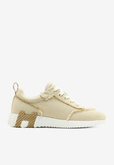 Bouncing Low-Top Sneakers in Beige Glaise Canvas and Suede