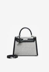 Kelly 25 Sellier in Ecru Toile So H Canvas and Black Swift Leather with Palladium Hardware