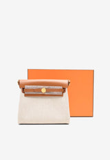 Mini Herbag Zip Retourne 20 in Ecru and Beige H Viking Canvas and Fauve Hunter with Gold Hardware