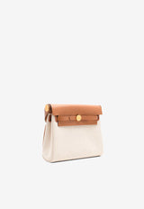 Mini Herbag Zip Retourne 20 in Ecru and Beige H Viking Canvas and Fauve Hunter with Gold Hardware