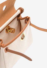 Mini Herbag Zip Retourne 20 in Ecru and Beige H Viking Canvas and Fauve Hunter with Gold Hardware