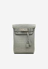 Hac A Dos PM Backpack in Gris Ciment Alligator Mississippiensis Leather with Palladium Hardware