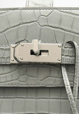 Hac A Dos PM Backpack in Gris Ciment Alligator Mississippiensis Leather with Palladium Hardware