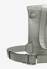 Hac A Dos PM Backpack in Gris Ciment Alligator Mississippiensis Leather with Palladium Hardware