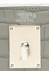 Hac A Dos PM Backpack in Gris Ciment Alligator Mississippiensis Leather with Palladium Hardware