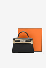 Mini Kelly II Sellier Top Handle Bag in Black Epsom with Palladium Hardware