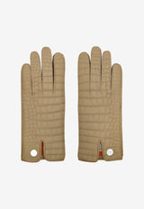 Nervures Droites Etoupe Matte Alligator and Lambskin Leather Gloves