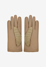 Nervures Droites Etoupe Matte Alligator and Lambskin Leather Gloves