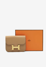 Constance Slim Wallet in Biscuit Epsom with Gold Hardware
