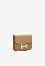 Constance Slim Wallet in Biscuit Epsom with Gold Hardware
