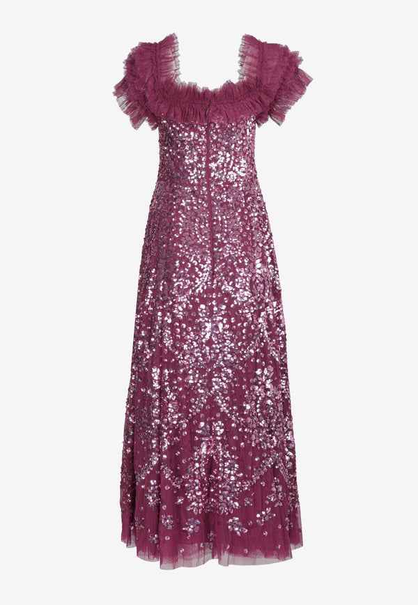 Needle & Thread Sequin Embellished Off-Shoulder Gown DG-OS-23-RCR24-PLMBURGUNDY