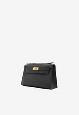 Kelly Pochette Clutch Bag in Black Swift Leather with Gold Hardware
