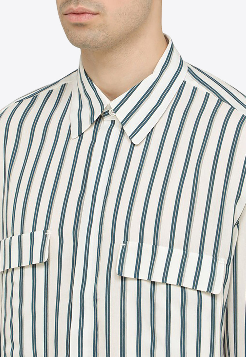 PT Torino Ottanium Silk Blend Striped Shirt Blue TL6SSY040RTYFT52/O_PT0F-0550