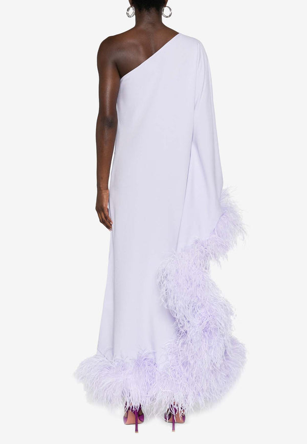 Taller Marmo Balear One-Shoulder Feathered Maxi Dress Lilac TM_SS2415_343PURPLE