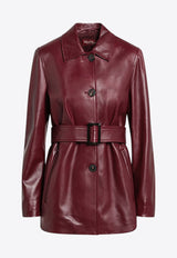 Max Mara Tolmin Belted Leather Jacket Burgundy TOLMINLE/R_MAXMS-001