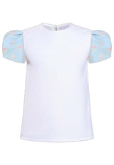 Atelier Choux Girls Puff-Sleeved Choux Top Blue TP-JQ-FRTH_BLUE