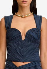 Cult Gaia Kaitlin Plissé Cropped Top Navy TP28745PL1380_NAVY