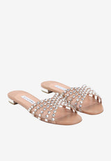 Aquazzura Tequila Crystal-Embellished Flat Sandals Powder TQLFLAS3-NAPPWP POWDER PINK