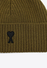AMI PARIS Ami De Coeur Wool Beanie Khaki UBO006018/R_AMI-2988