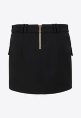 Balmain Low-Rise Belted Mini Skirt Black UF14014167L 0PA/BLACK