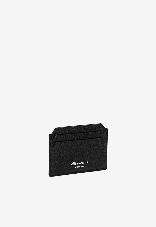 Santoni Logo Print Saffiano Leather Cardholder Black UFPPA2377FO-ANCFN01BLACK