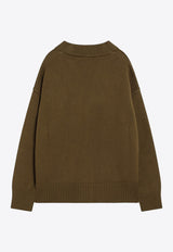 AMI PARIS Ami De Coeur Wool Cardigan Brown UKC367018/R_AMI-2988