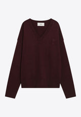 AMI PARIS Ami De Coeur V-neck Wool Sweater Burgundy UKS820UKN0071/R_AMI-692
