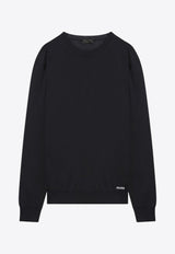 Prada Logo Patch Silk Crewneck Sweater Blue UMB927OOO16AI/Q_PRADA-F0008