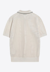 Prada Triangle Logo Perforated Polo T-shirt White UMF004OOO16UQ/Q_PRADA-F0K74
