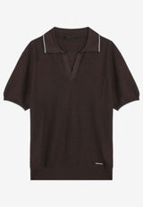 Prada V-neck Polo T-shirt Brown UMF008OOO16XU/Q_PRADA-F0192
