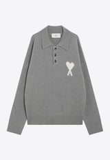 AMI PARIS Ami De Coeur Polo Sweater Gray UPL408UKN0135/R_AMI-058_323-L